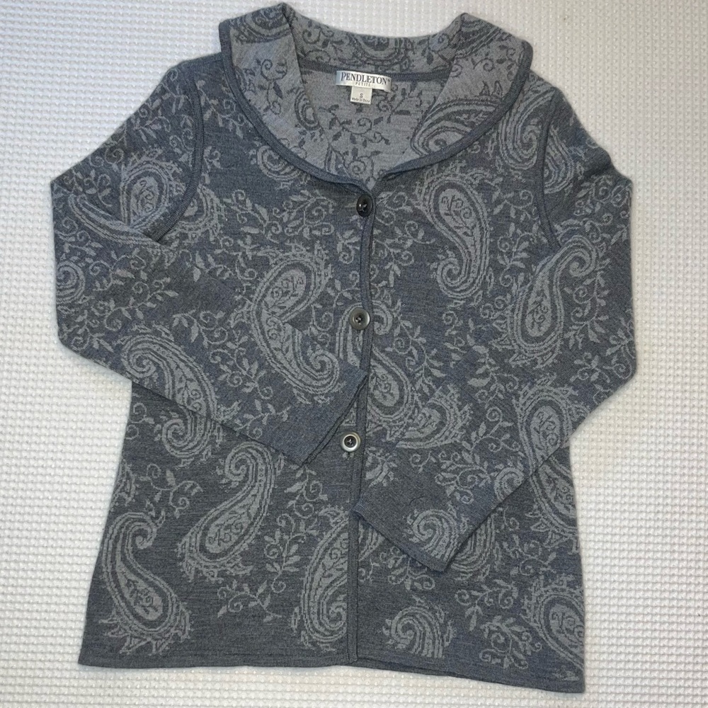 Vintage Pendleton Decorative Grey Floral Cardigan